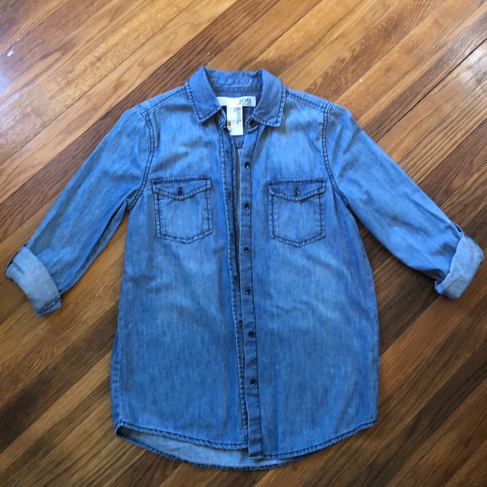 Denim shirt.
